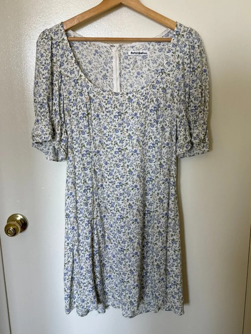 Reformation Charlton Blue White Floral Mini Dress US 10 - Picture 2 of 6